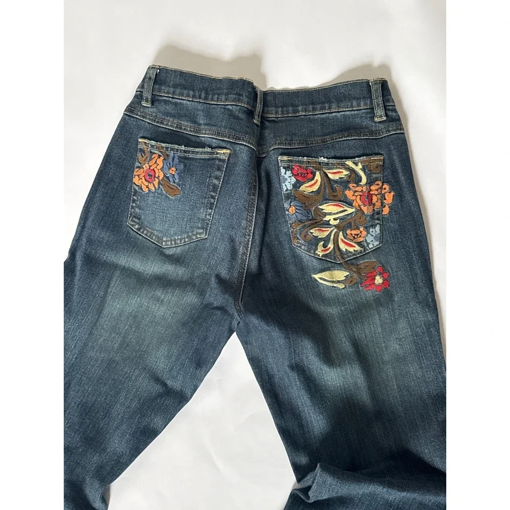 TINT Womens Dark Wash Embroidered Floral Back Pocket Bootcut Jeans Size 4